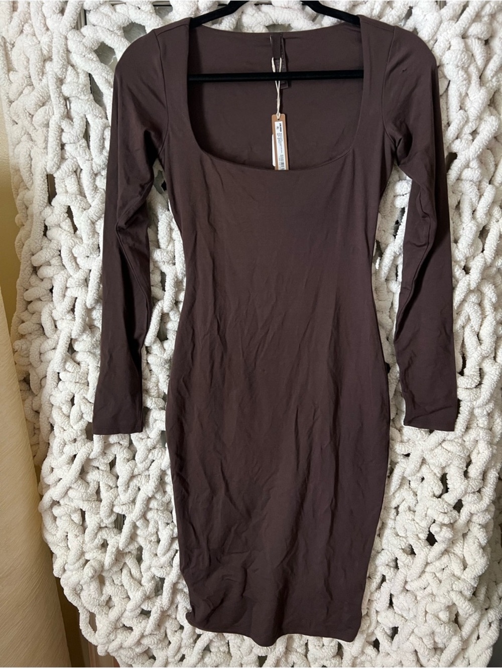 🤎SKIMS SMOOTH LAYERS (G14) SQUARE NECK MIDI DRESS IN ESPRESSO M